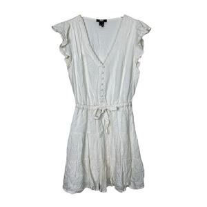 PAIGE Rosalee Flutter Sleeve V-Neck Tiered Mini Dress White Womens XS
